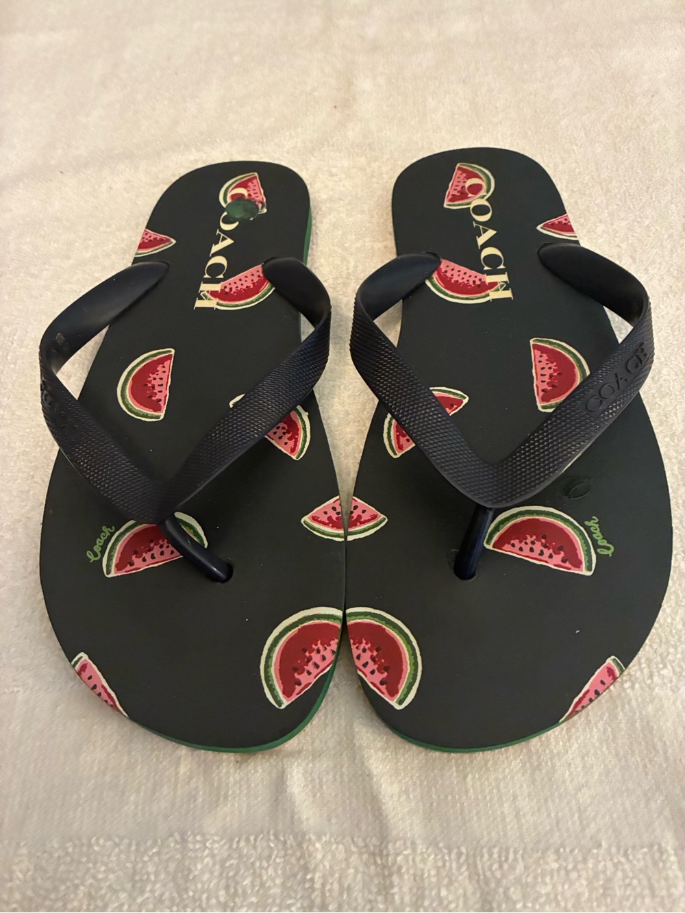 Coach Outlet Black Flip Flop Sandals with Pink Watermelon Print-preowned